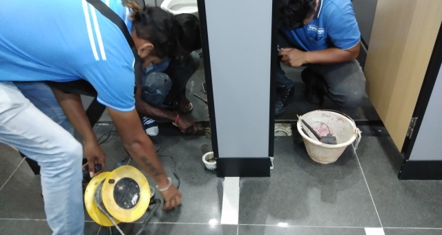 Water proofing work using fosroc water plug at floor trap